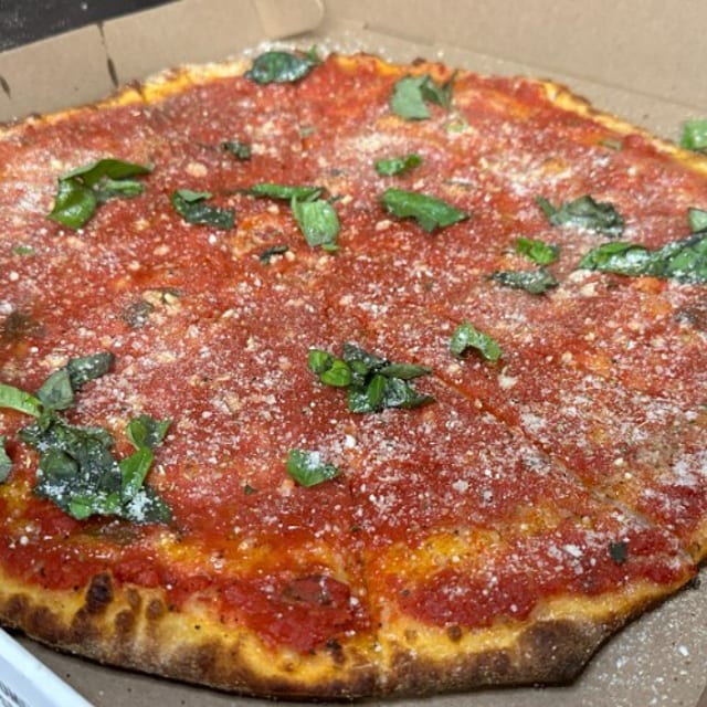 Tomato Pie Apizza (AH-BEETZ) *no mozzarella on this one.