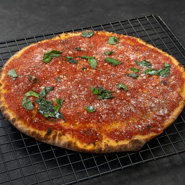 Tomato Pie Apizza (AH-BEETZ) *no mozzarella on this one.